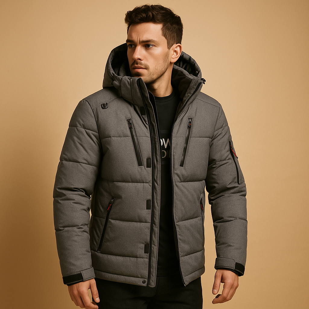 Men’s down parka with a removable hood and regular fit, designed for winter warmth, daily wear, and outdoor cold-weather activities.
