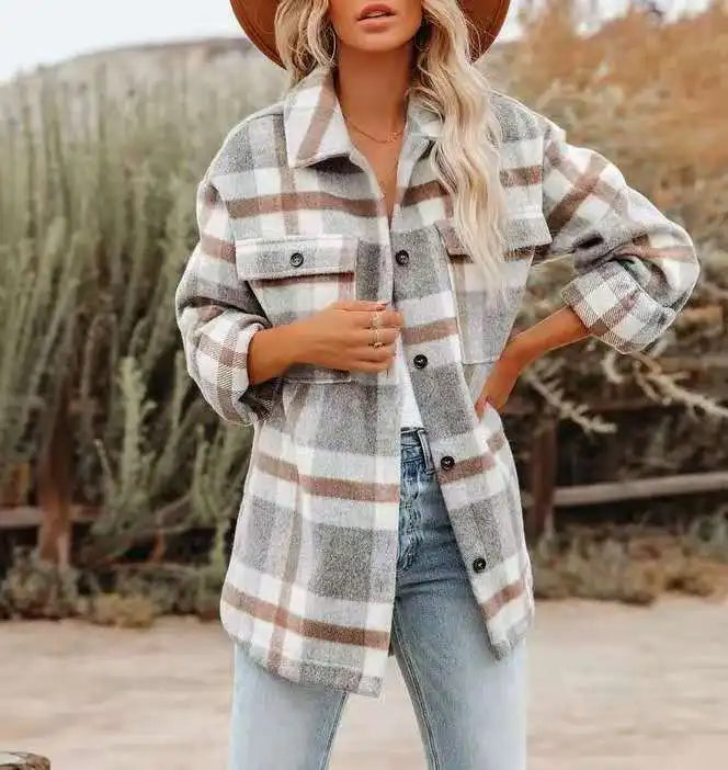 Cozy Checkered Women's Button Jacket
