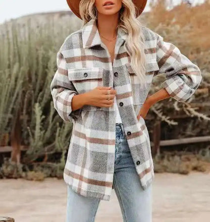Cozy Checkered Women's Button Jacket