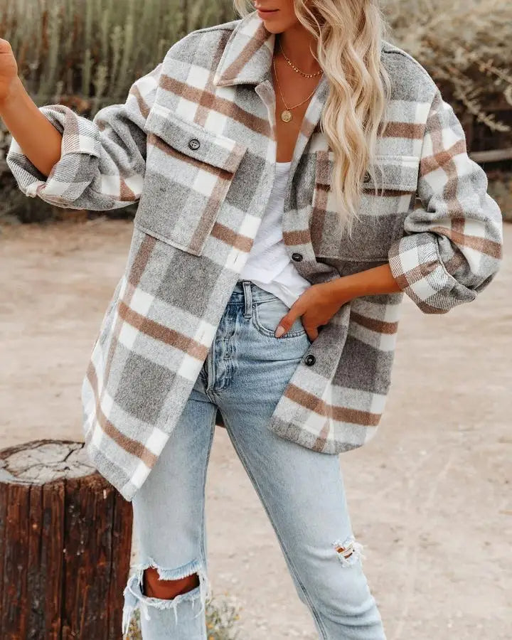 Cozy Checkered Women's Button Jacket - Nocini