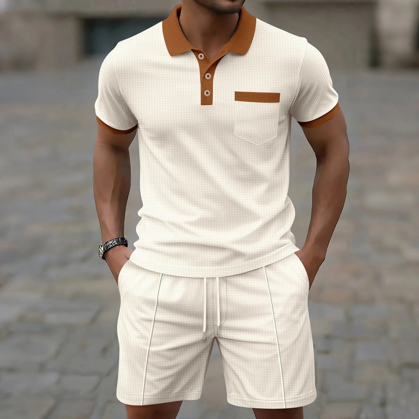 Classic Cotton Polo Shorts Set for Men