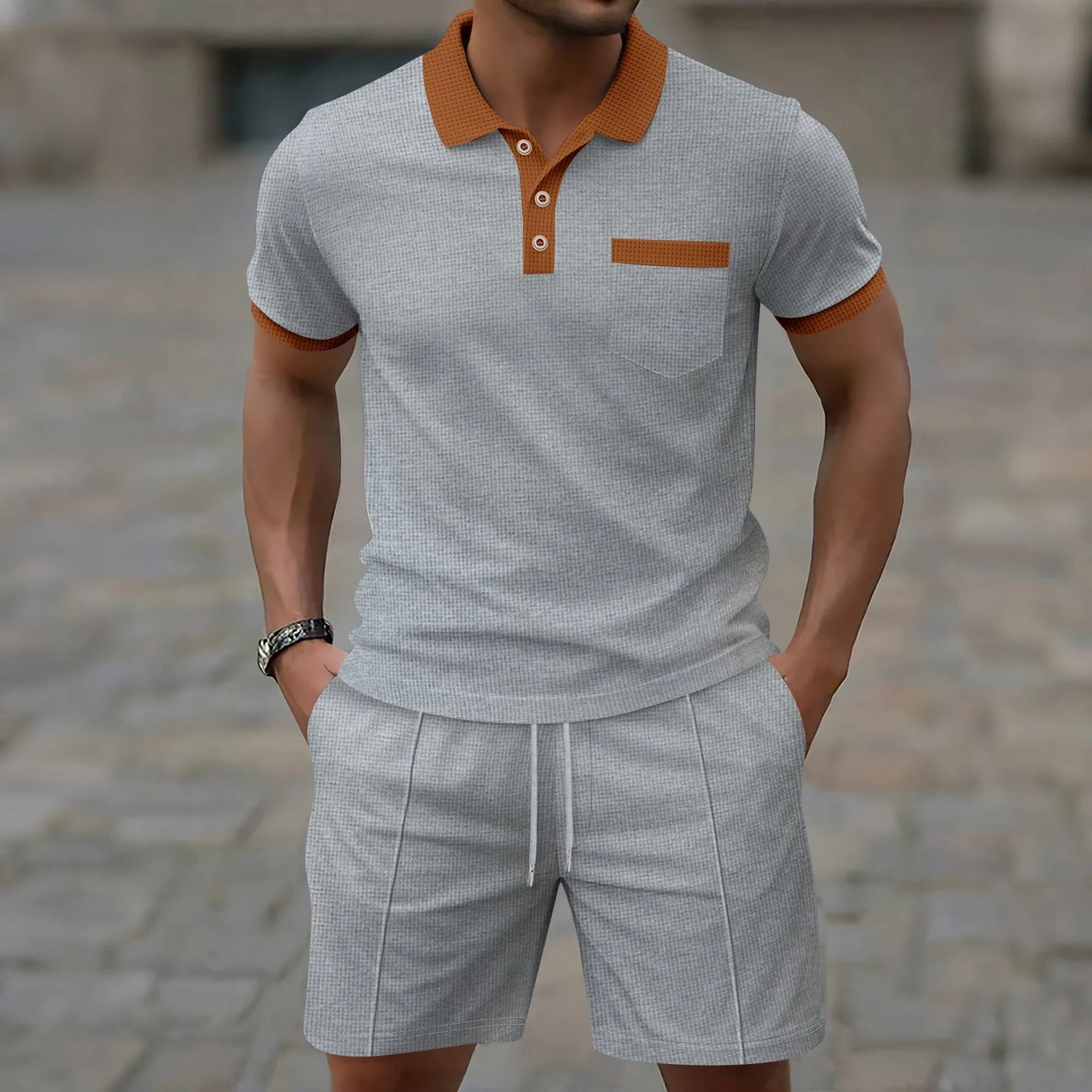 Classic Cotton Polo Shorts Set for Men