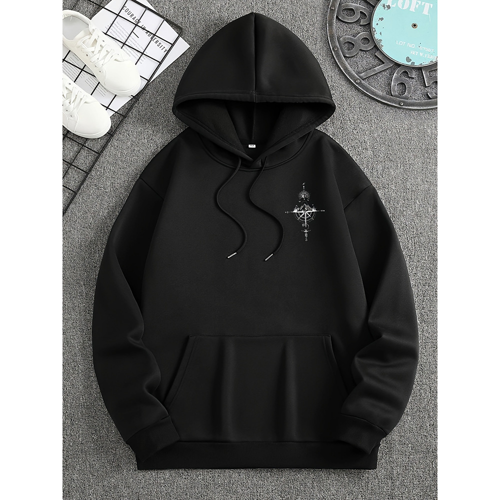 Classic Fit Men's Hoodie with Soft Compass Graphic - Nocini