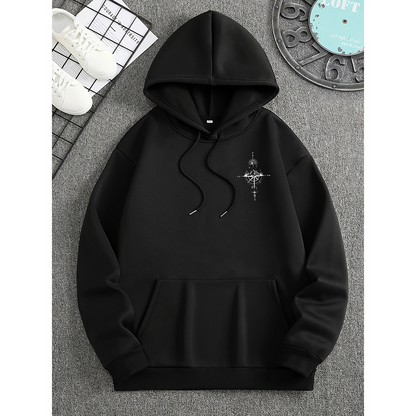 Classic Fit Men's Hoodie with Soft Compass Graphic - Nocini