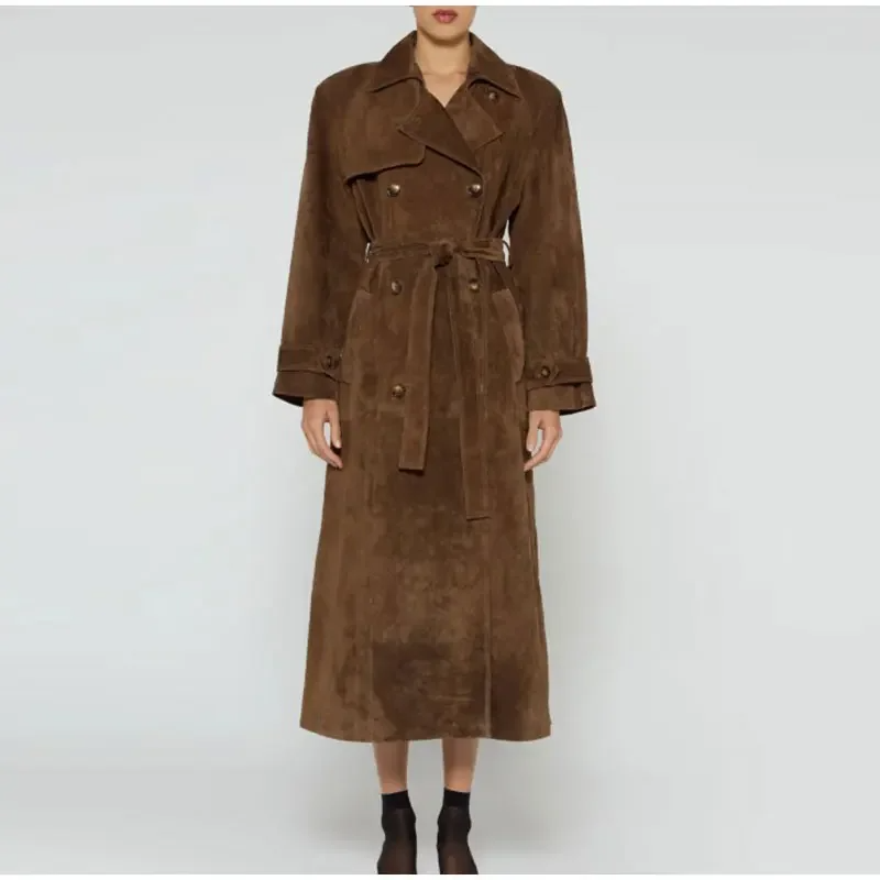 Classic Double Breasted Long Trench Coat for Women - Nocini