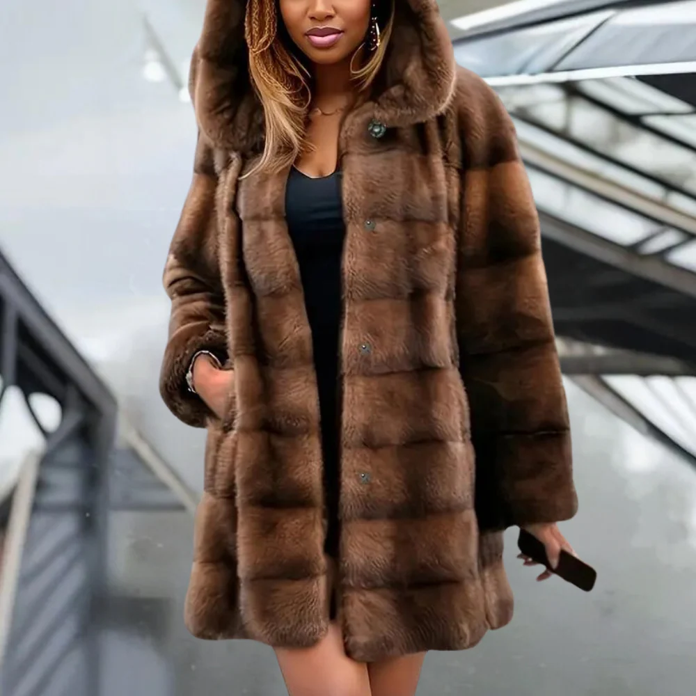 Soft Women's Fur Parka Coat Mid Length - Nocini