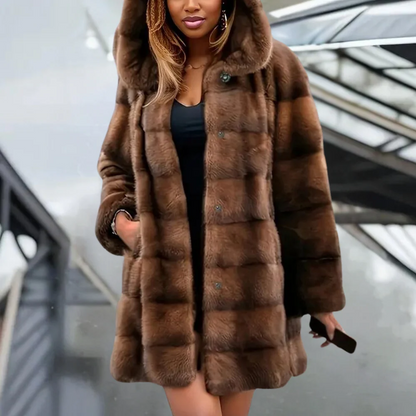 Soft Women's Fur Parka Coat Mid Length - Nocini