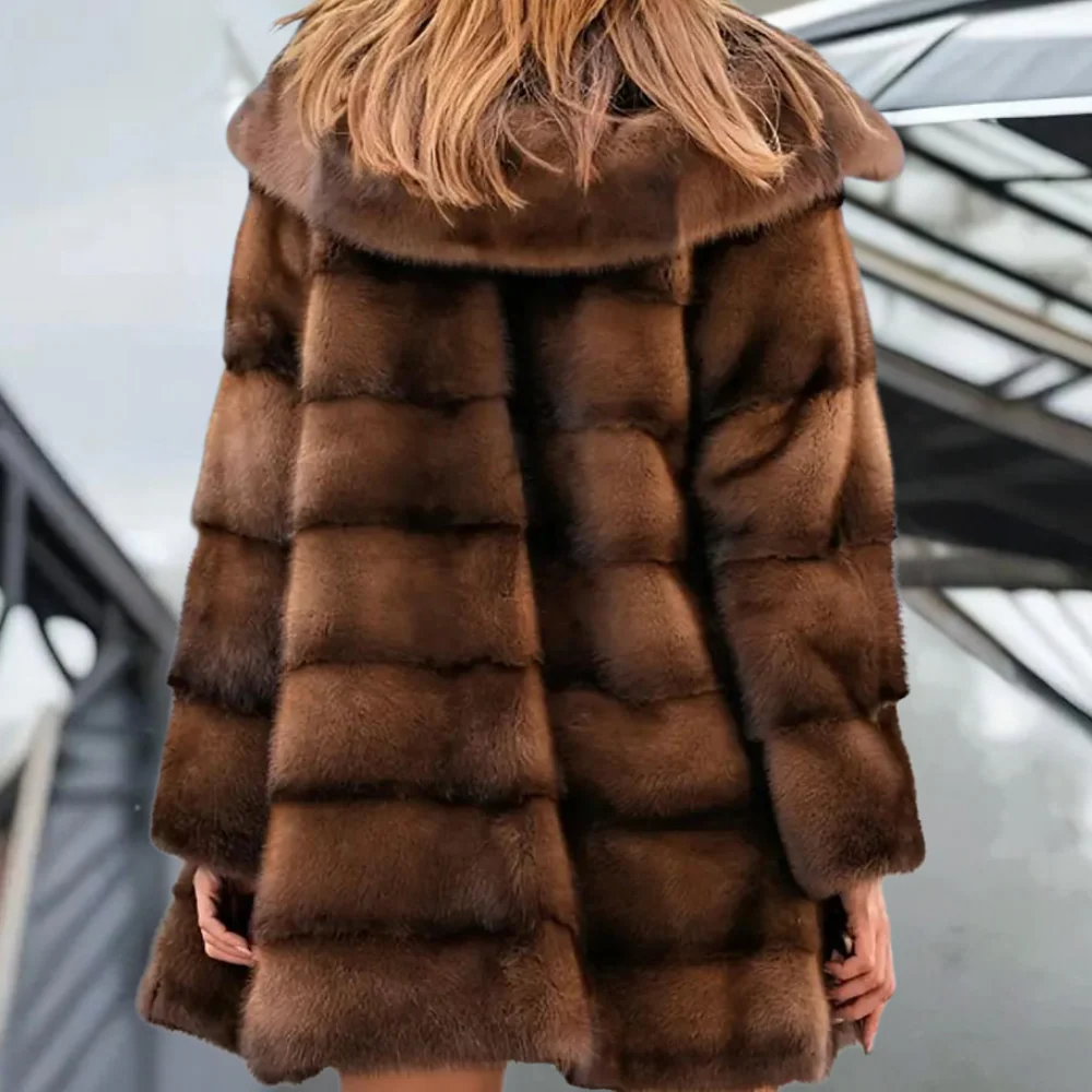 Soft Women's Fur Parka Coat Mid Length