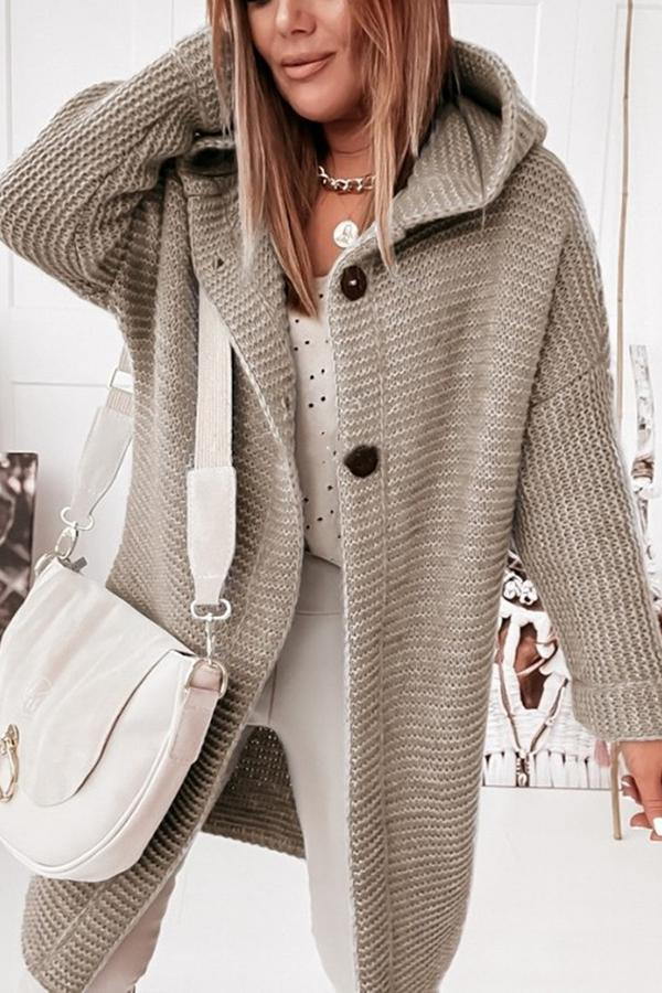Women's Long Knit Hoodie Cardigan Coat