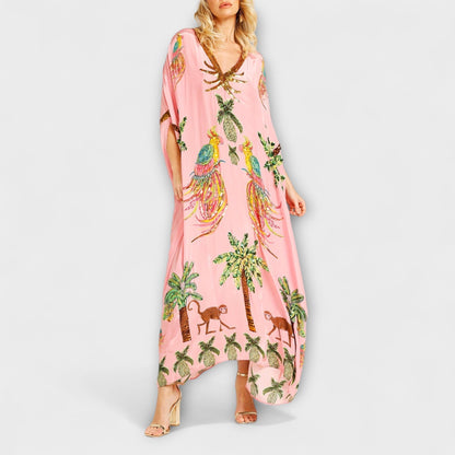 Stylish One Shoulder Summer Dress with Palm Tree Print