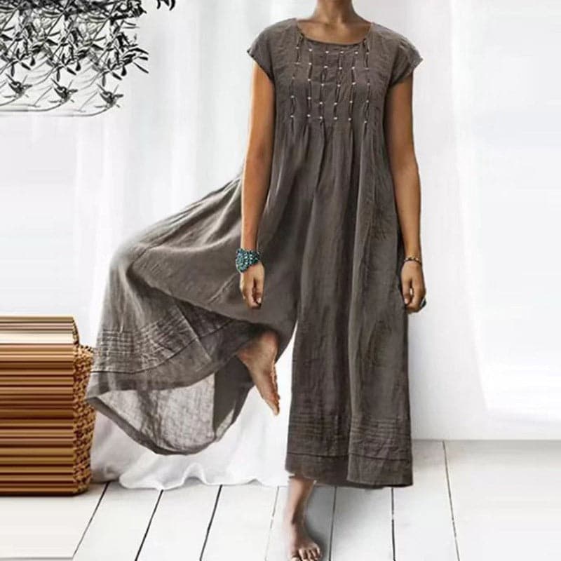 Comfortable Maxi Dress with Short Sleeves and Round Neck - Nocini