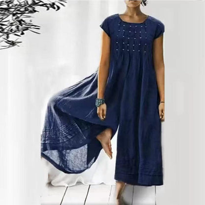 Comfortable Maxi Dress with Short Sleeves and Round Neck