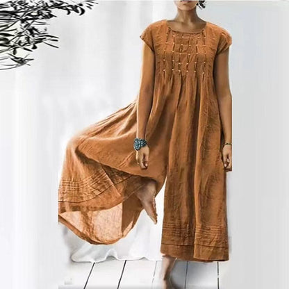 Comfortable Maxi Dress with Short Sleeves and Round Neck