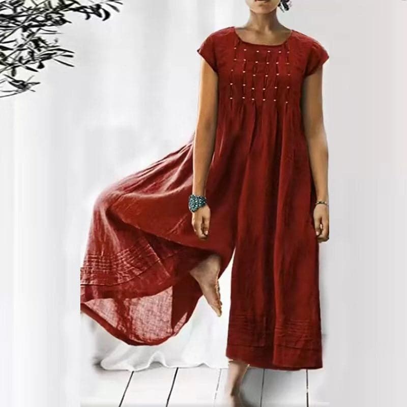 Comfortable Maxi Dress with Short Sleeves and Round Neck