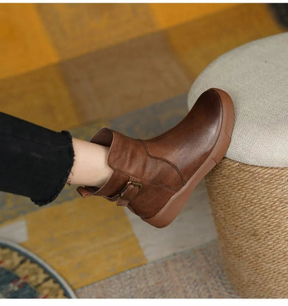 Ladies Thick Heel Leather Ankle Boots