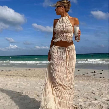 Flowy Strapless Beach Maxi Dress - Pexav