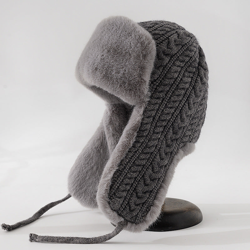 Warm Cable Knit Fur Lined Winter Hat