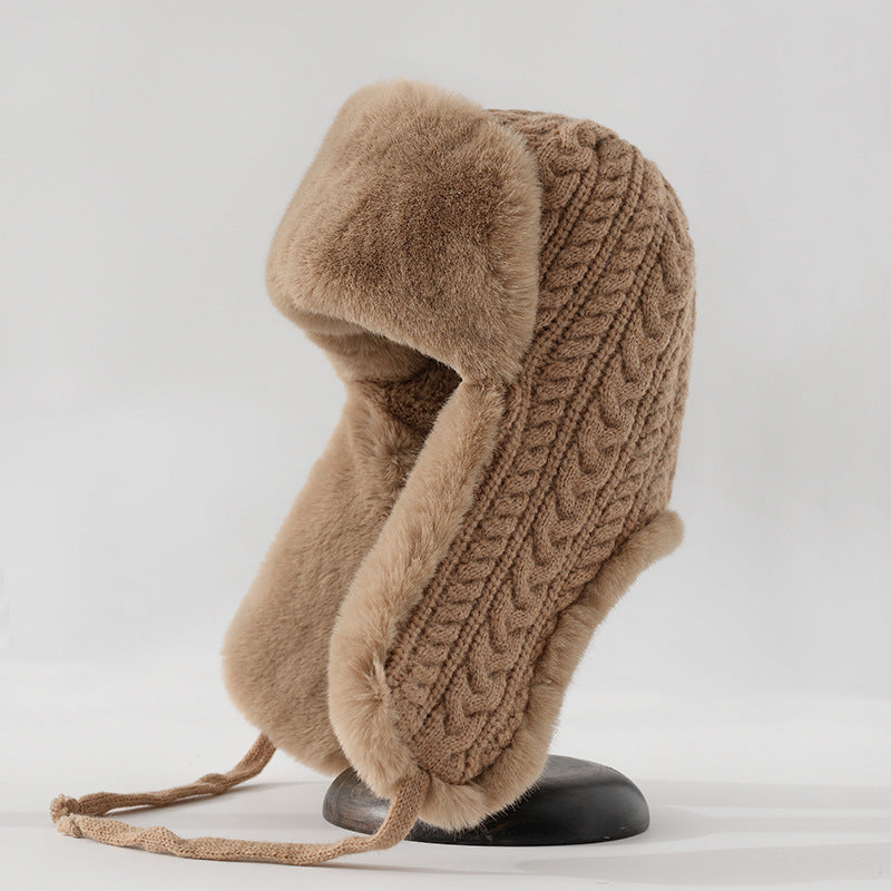 Warm Cable Knit Fur Lined Winter Hat