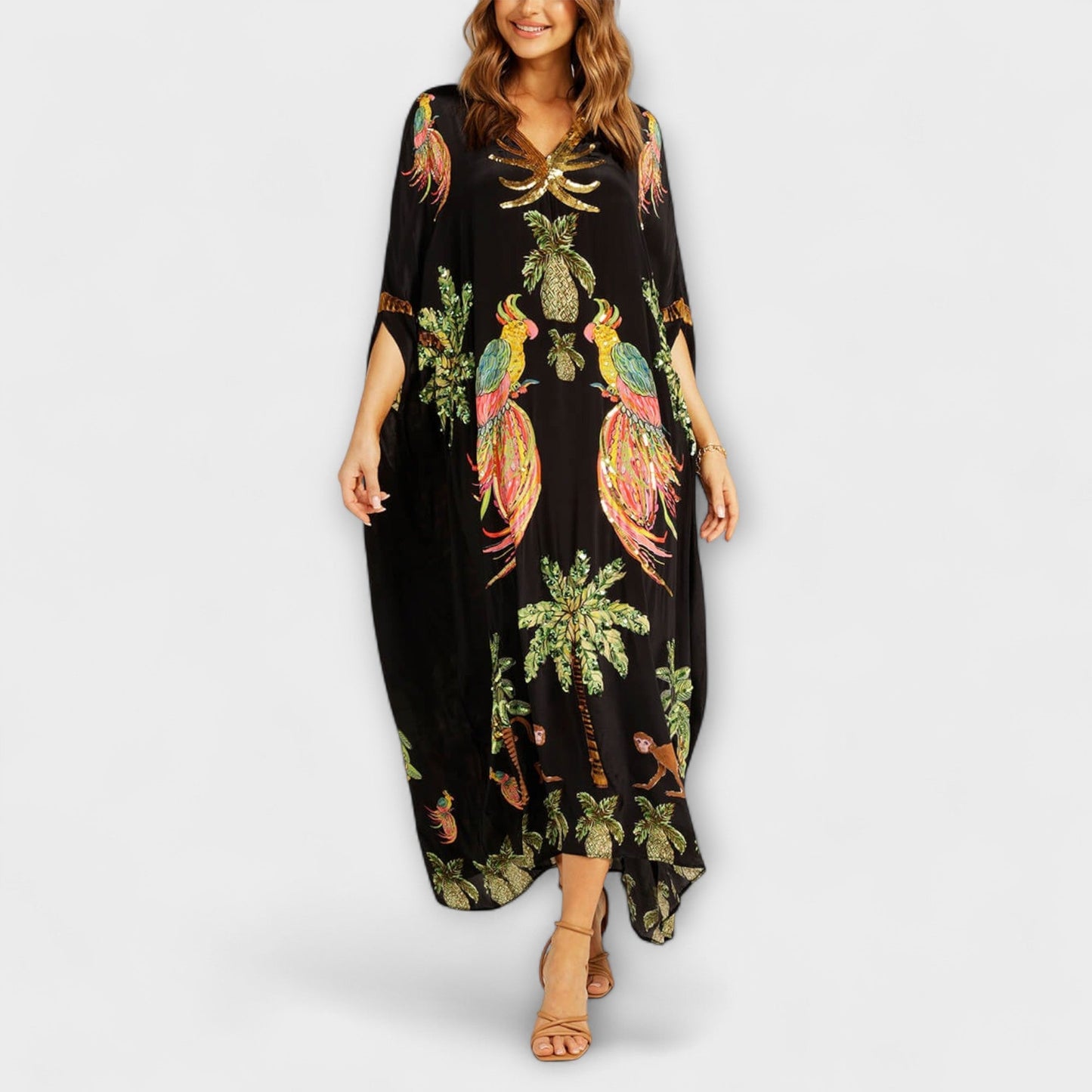 Stylish One Shoulder Summer Dress with Palm Tree Print - Nocini