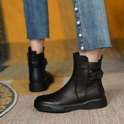 Ladies Thick Heel Leather Ankle Boots