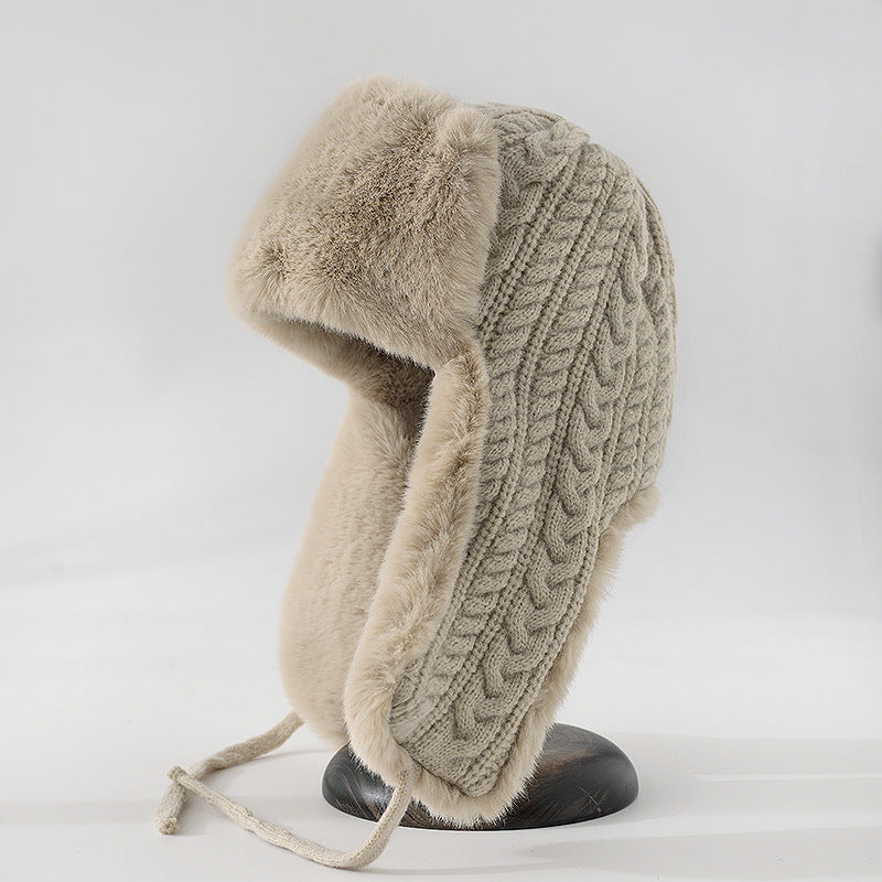Warm Cable Knit Fur Lined Winter Hat