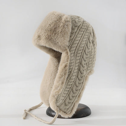 Warm Cable Knit Fur Lined Winter Hat