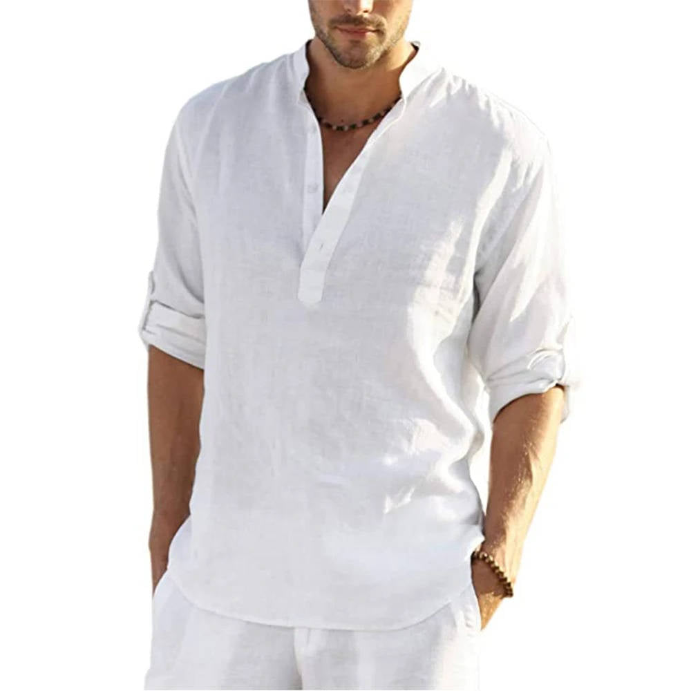 Relaxed Fit Men's Long Sleeve Henley Shirt