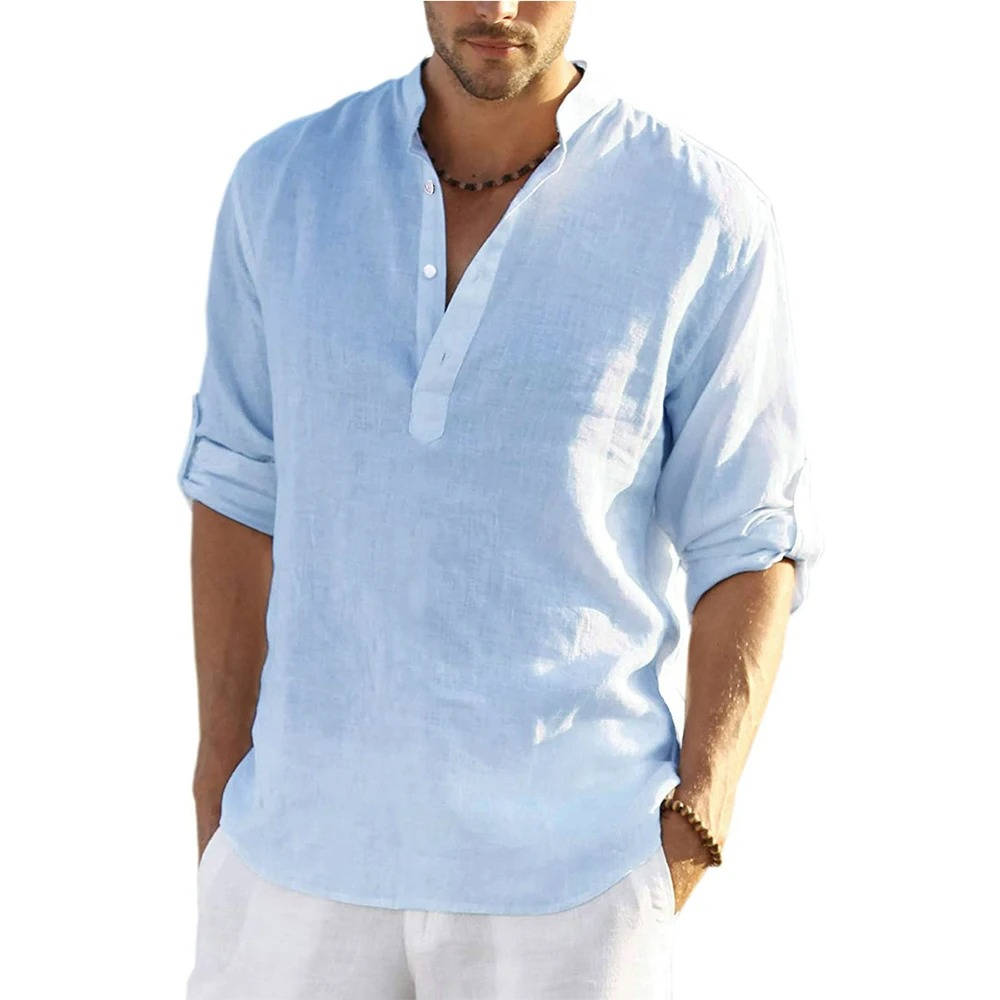 Relaxed Fit Men's Long Sleeve Henley Shirt - Pexav