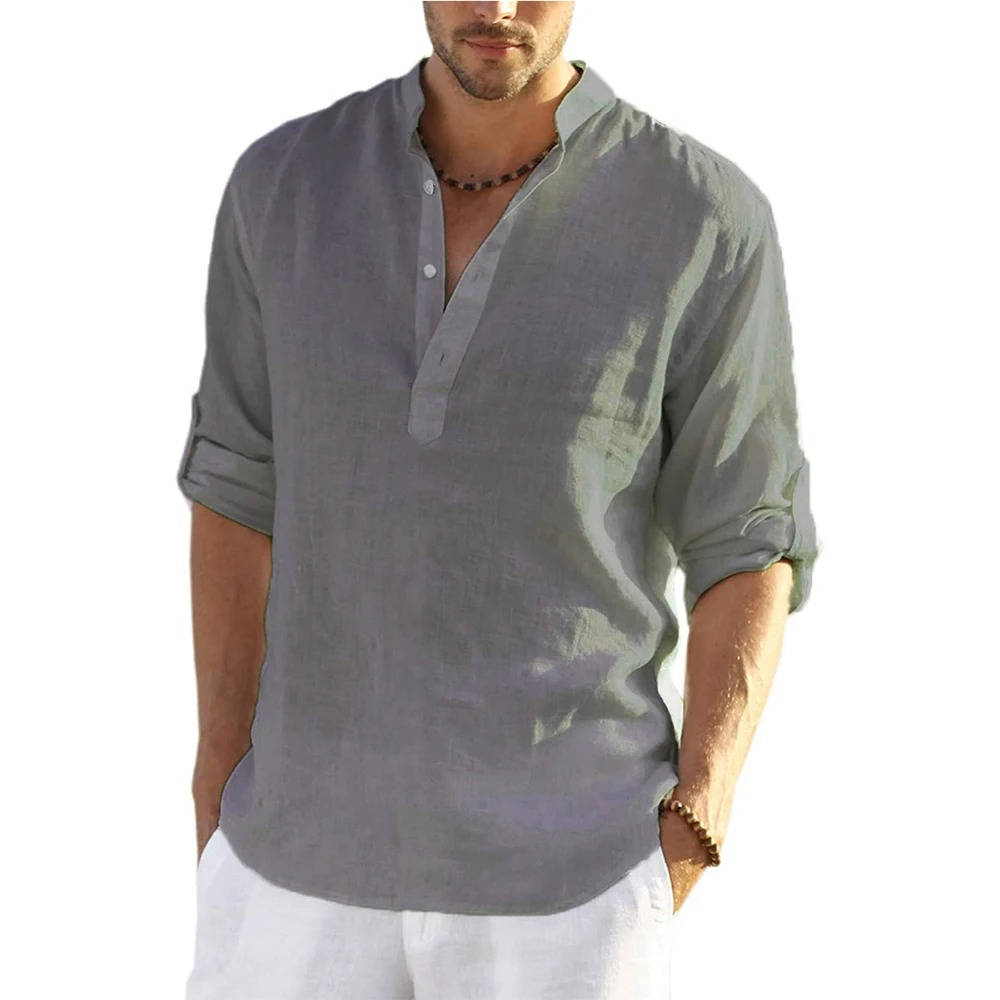 Relaxed Fit Men's Long Sleeve Henley Shirt