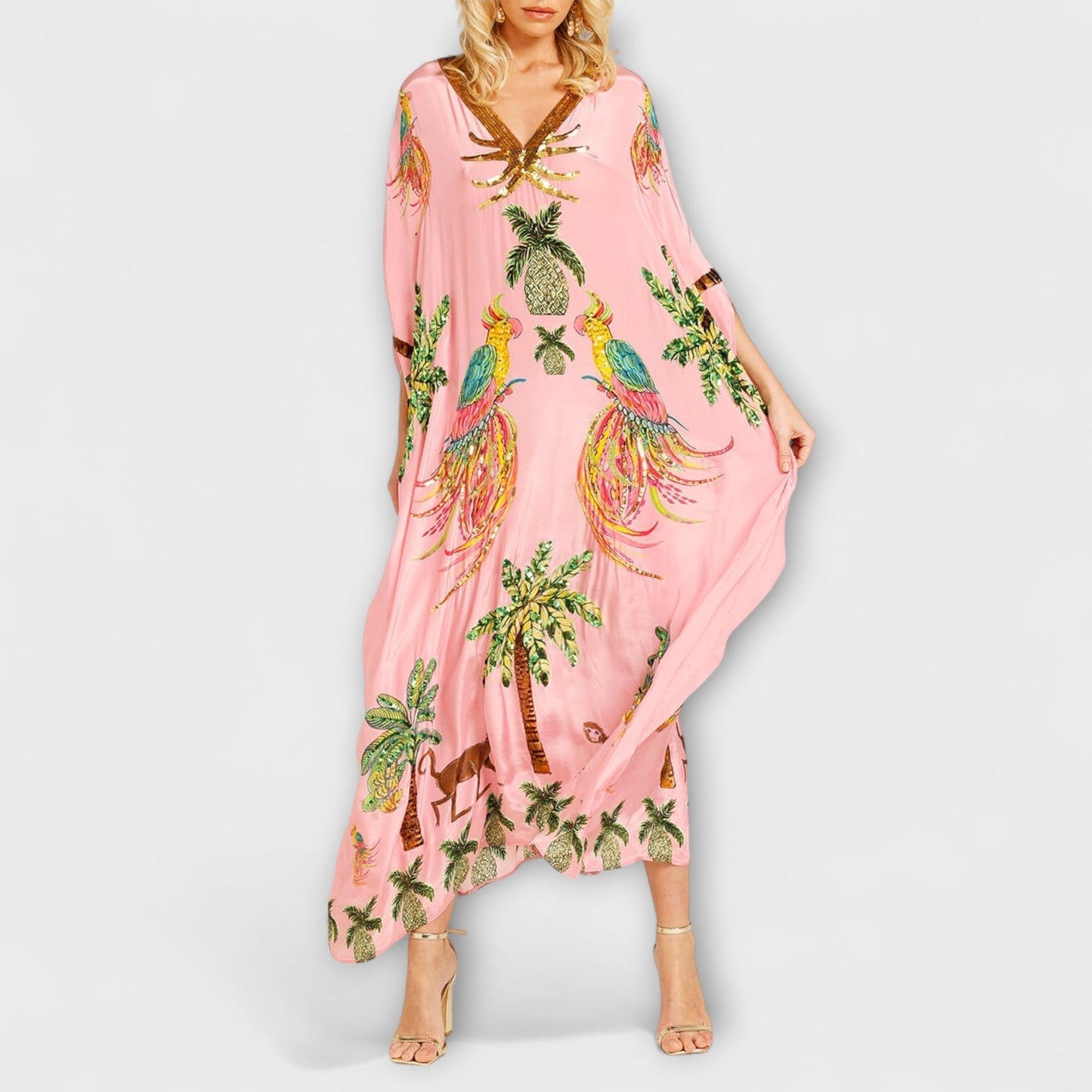 Stylish One Shoulder Summer Dress with Palm Tree Print