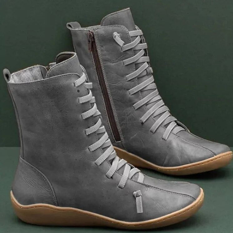 Ladies Leather Ankle Boots with Zipper and Comfortable Sole