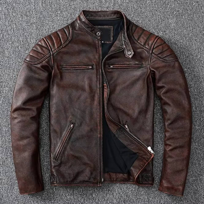 Men's Classic Biker Leather Jacket - Pexav