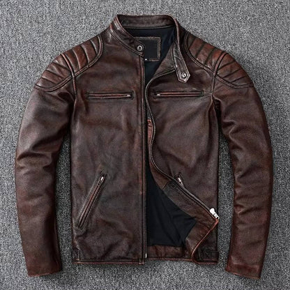 Men's Classic Biker Leather Jacket - Pexav