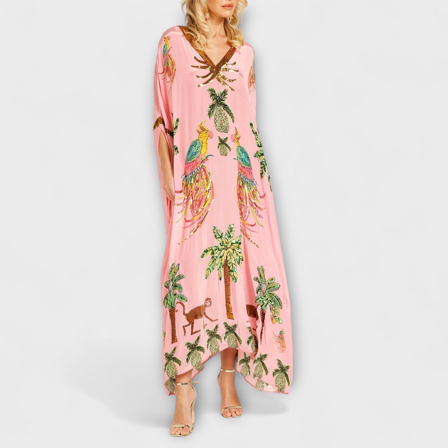Stylish One Shoulder Summer Dress with Palm Tree Print