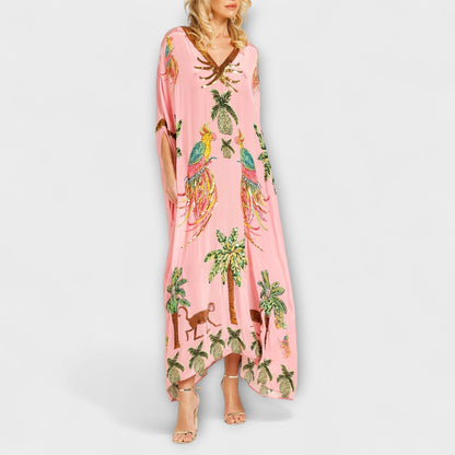 Stylish One Shoulder Summer Dress with Palm Tree Print