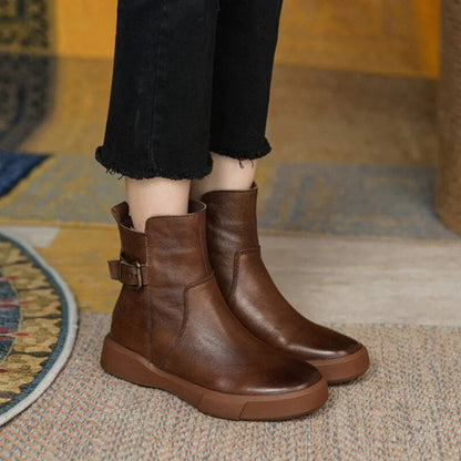 Ladies Thick Heel Leather Ankle Boots - Nocini
