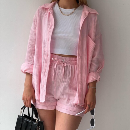 Ladies' Outfit - Long Sleeve Top & High Waisted Shorts