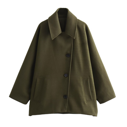 Relaxed Fit Women's Wool Coat with Button Front