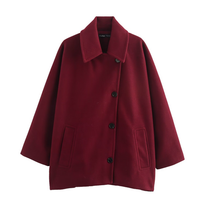 Relaxed Fit Women's Wool Coat with Button Front