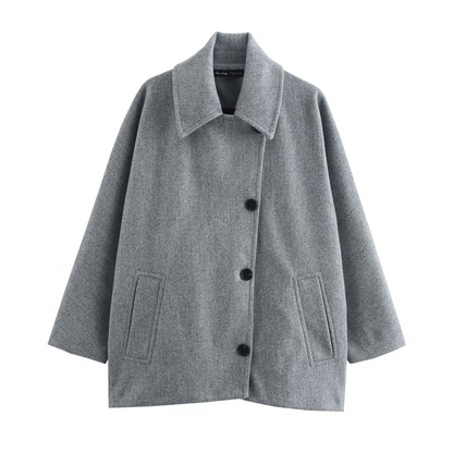 Relaxed Fit Women's Wool Coat with Button Front