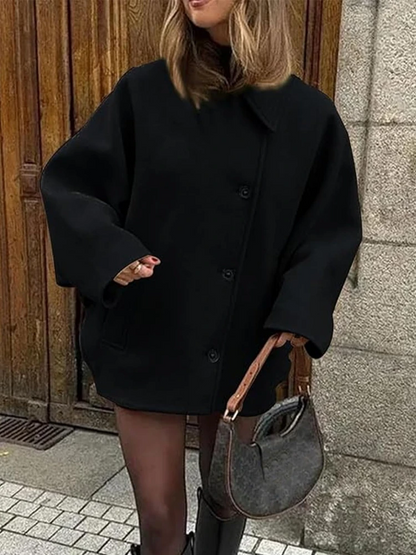 Relaxed Fit Women's Wool Coat with Button Front - Nocini