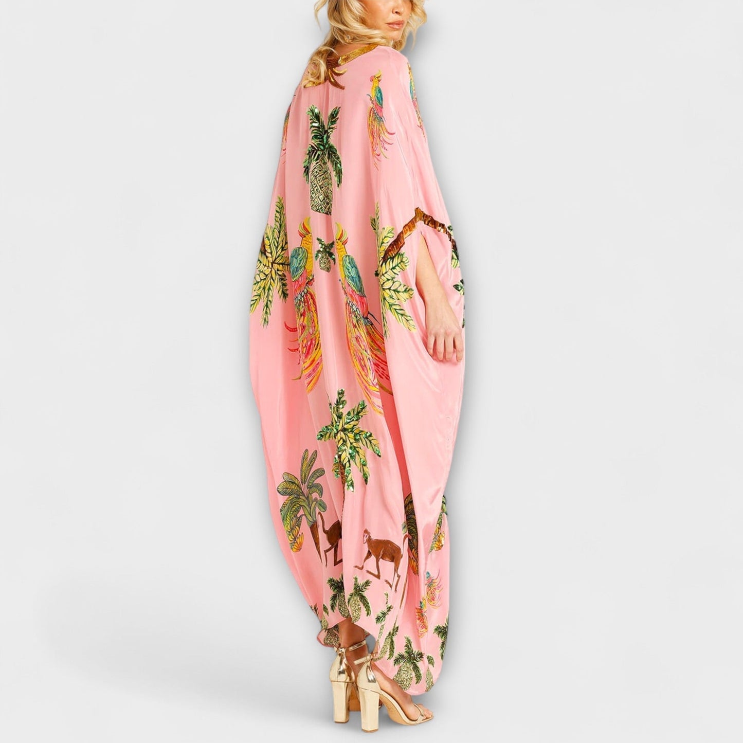 Stylish One Shoulder Summer Dress with Palm Tree Print