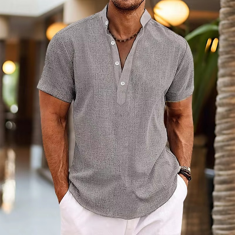 Casual Breathable Linen Short Sleeve Shirt - Pexav