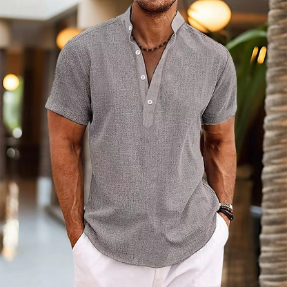 Casual Breathable Linen Short Sleeve Shirt - Pexav