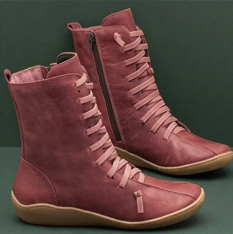 Ladies Leather Ankle Boots with Zipper and Comfortable Sole