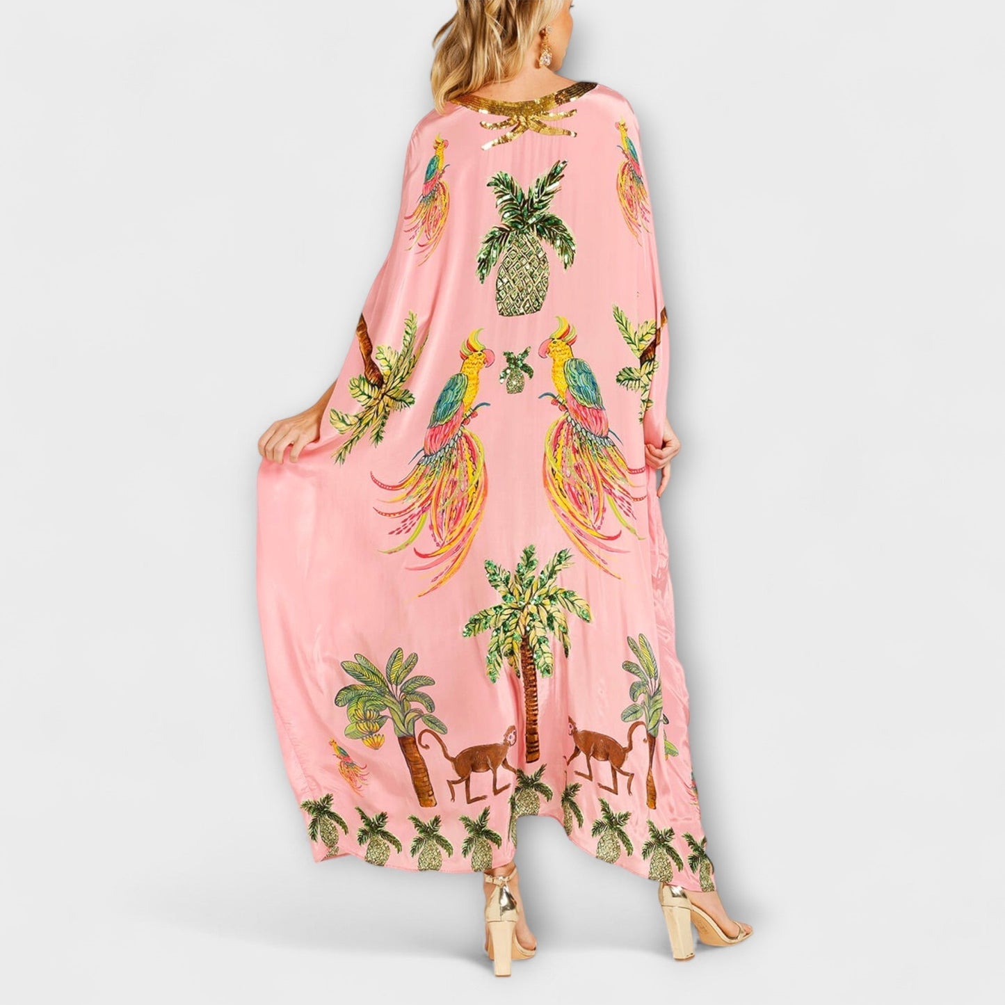 Stylish One Shoulder Summer Dress with Palm Tree Print