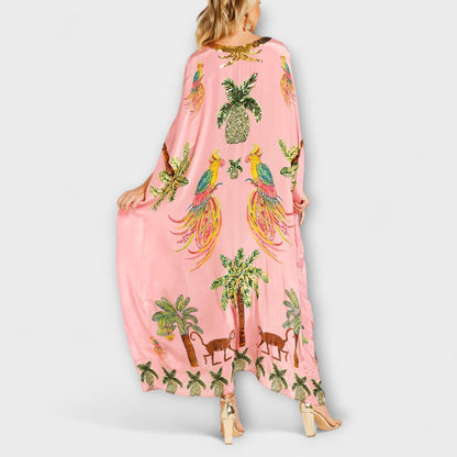 Stylish One Shoulder Summer Dress with Palm Tree Print