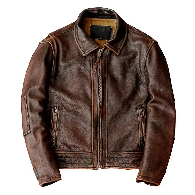 Rugged Vintage Leather Mens Jacket - Pexav