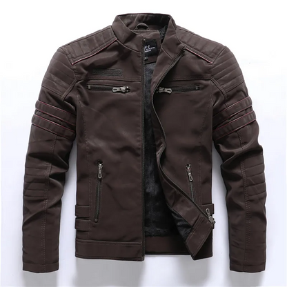 Slim Fit Biker Jacket with Fleece and Zip Pockets - Nocini