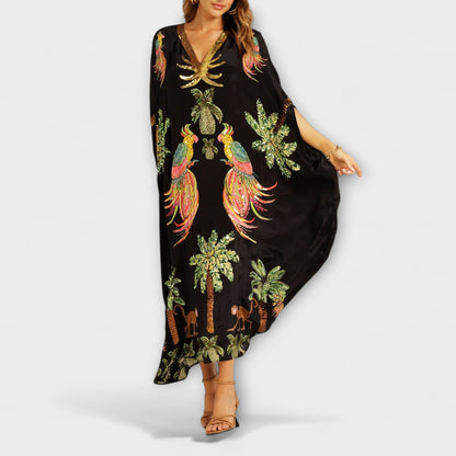 Stylish One Shoulder Summer Dress with Palm Tree Print